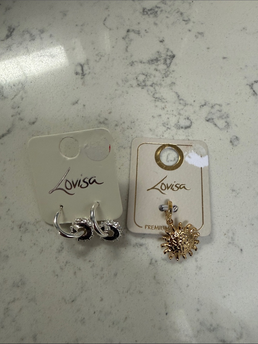 Sunburst Gold Charm with Silver Enamel Hoop Earring Pair